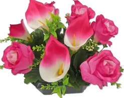 Coupe funéraire de roses et callas H 18 Ø 20 cm