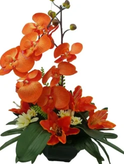 Coupe funéraire d'orchidées et de lys H 46 Ø 35 cm