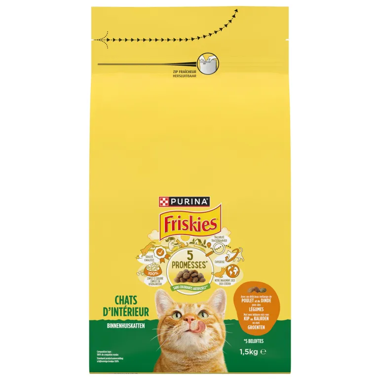 Croquettes pour chat d'intérieur Poulet-Dinde-Légumes 1,5 kg