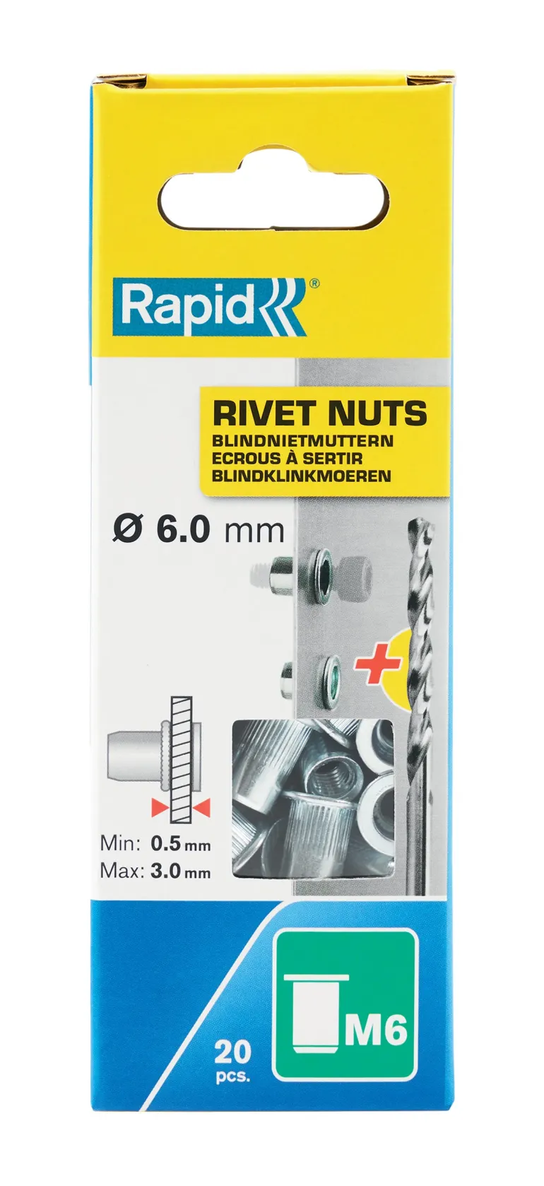 Écrous à sertir M6 pour plage serrage jusqu'à 3.0 mm (x20)