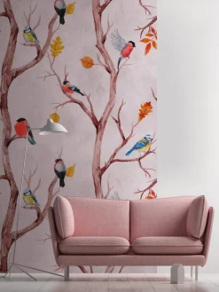 Décor panoramique oiseau romantic rose AS CREATION