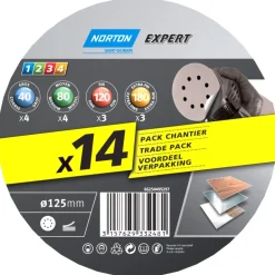 Disques Ø125 Selfgrip, 8 trous, grain assorti NORTON EXPERT