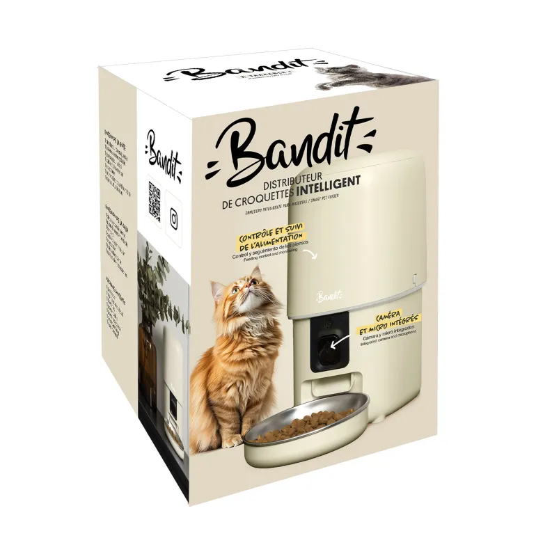Distributeur de croquettes connecté pour chat/chien 4L Crème