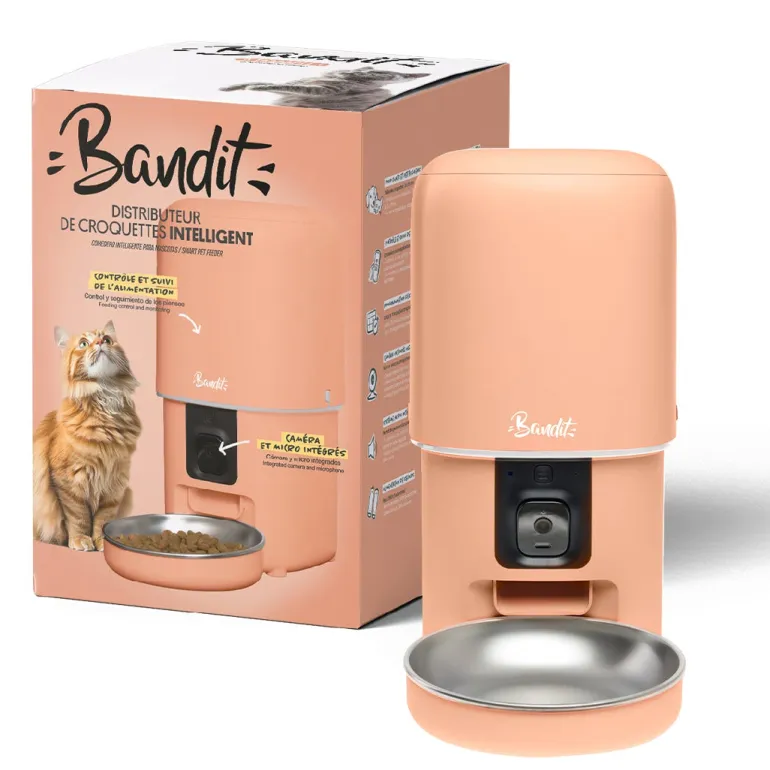 Distributeur de croquettes connecté pour chat/chien 4L Pêche