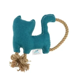 Doudou mascotte chat en tissu et corde 24x23x5 cm bleu
