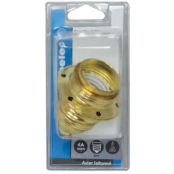 Douille métal E27 double bague finition acier laitonné