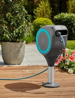 Dévidoir auto pour terrasse RollUp S 15 m bleu GARDENA