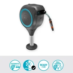 Dévidoir auto pour terrasse RollUp S 15 m bleu GARDENA
