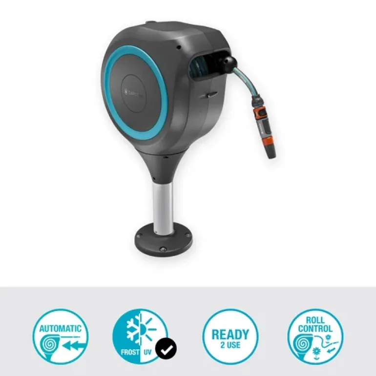 Dévidoir auto pour terrasse RollUp M 20m bleu GARDENA