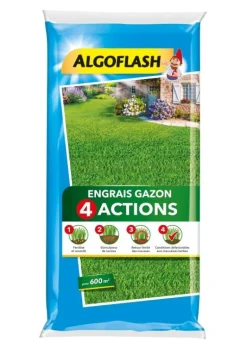 Engrais gazon 4 actions 24kg 600m² ALGOFLASH