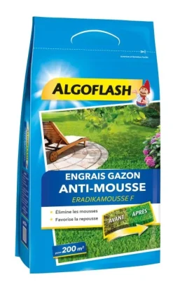 Engrais gazon anti-mousse 6kg 200m² ALGOFLASH