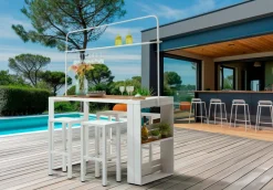 Ensemble table bar mange-debout+4 tabourets Cannes JARDILINE