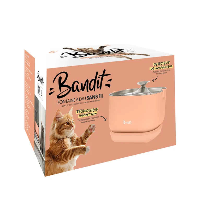 Fontaine à eau sans fil pour chat 2,5L Pêche BANDIT