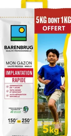 Gazon implantation rapide 5kg dont 1kg offert BARENBRUG