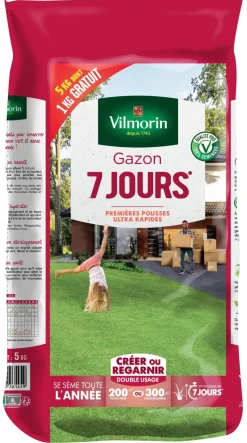 Gazon 7 jours - 5kg dont 1kg offert VILMORIN