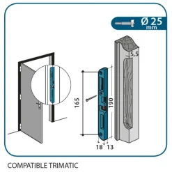 Gâche centrale à encastrer pour Trimatic 190x18x13mm