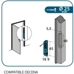 Gâche centrale à encastrer pour crémones Decena 84x18x9mm