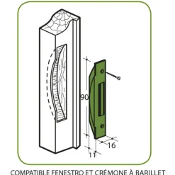 Gâche centrale pour crémones à barillet Fenestro 90x16x11 mm