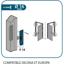 Gâche galet à encastrer pour crémones Decena 90x18mm