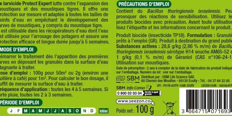Granulés larvicide moustiques boîte de 100 g