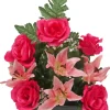 Jardinière funéraire de roses et lys H 35 L 30 P 15 cm