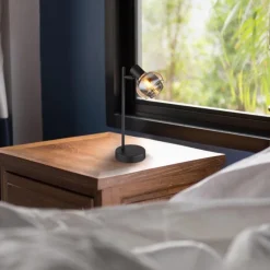 Lampe à poser verre métal noir mat 40W E14 tokki