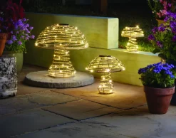 Lampe solaire Champignon faux rotin M