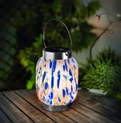 Lanterne solaire GlassArt bleu/blanc