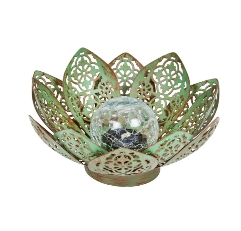 Lanterne solaire Lotus Damasque vert de gris 8 cm