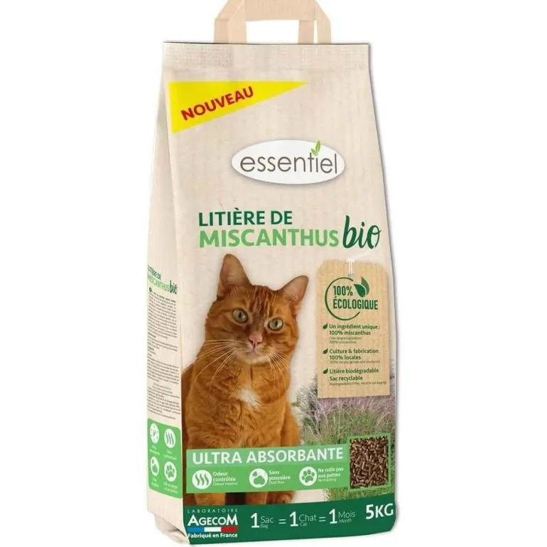 Litière végétale miscanthus bio absorbante pour chat 5kg