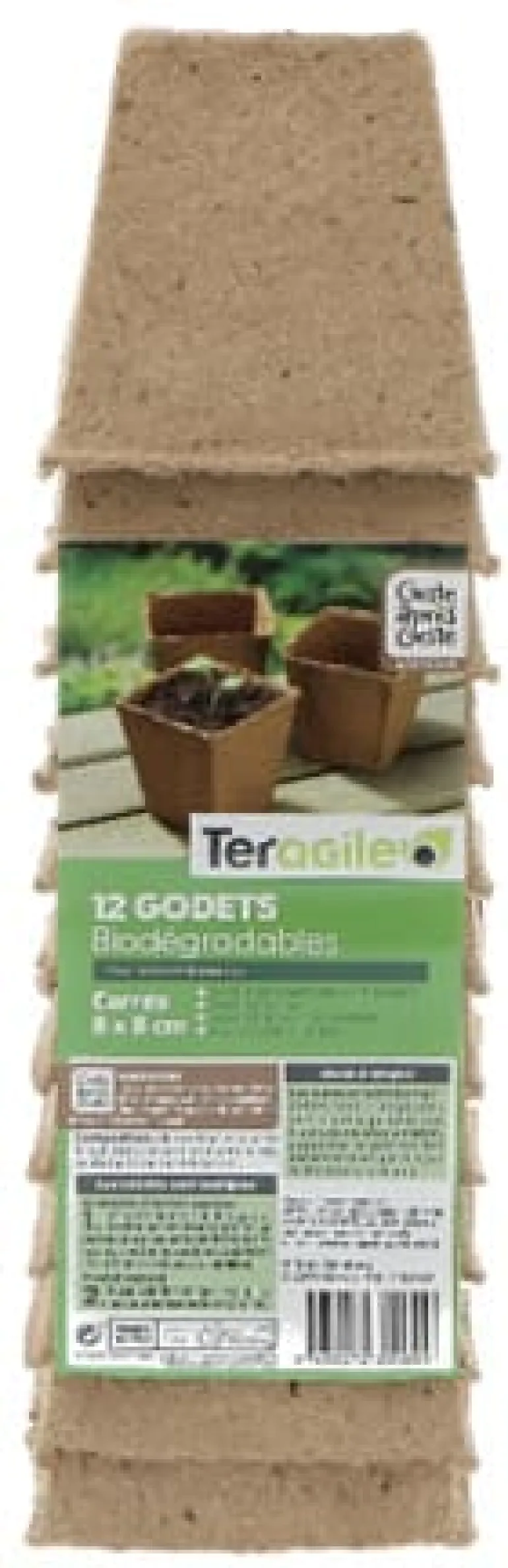Lot de 12 godets biodégradables carrés de 8 cm