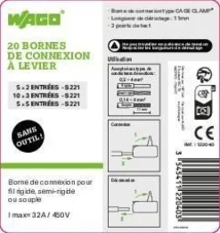 Lot de 20 bornes 2-3-5 entrées série 221 WAGO