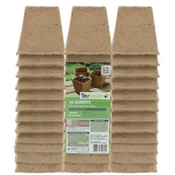 Lot de 36 godets biodégradables carrés de 8 cm