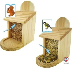 Mangeoire "Écureuil" en bois pour oiseaux ou écureuils