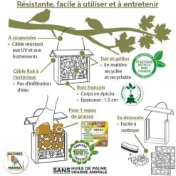 Mangeoire "Le Croque" en bois pour oiseaux du jardin