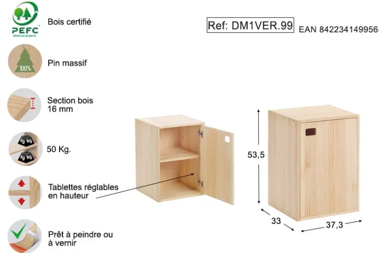 Meuble Dinamic vertical 1 Porte pin massif