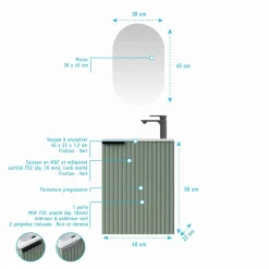 Meuble One box Amelia vert avec vasque et miroir AURLANE