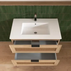 Meuble Ambroise cannage et bois 60x47cm + miroir 44x51cm