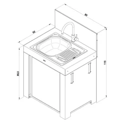 Meuble Modulo + évier avec égouttoir gris cargo ENO