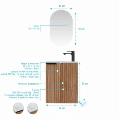 Meuble One box Amelia bois avec vasque et miroir AURLANE