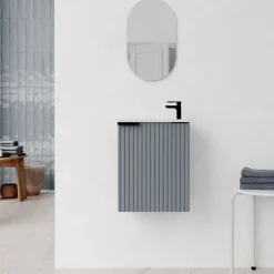 Meuble One box Amelia gris avec vasque et miroir AURLANE