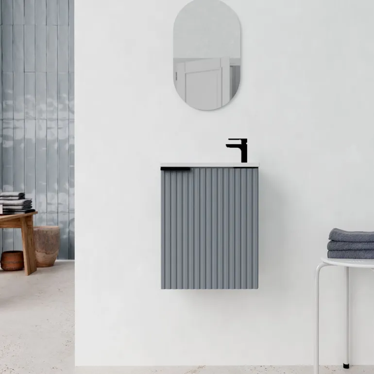 Meuble One box Amelia gris avec vasque et miroir AURLANE