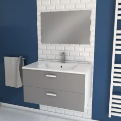 Meuble salle de bain 80 cm suspendu gris AURLANE