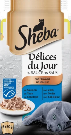 Émincé pour chat aux poissons en sauce 6x50g SHEBA