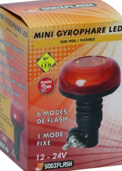 Mini-gyrophare LED flash 12/24V sur tige flexible