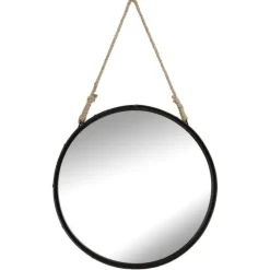 Miroir rond avec corde Ø50cm noir