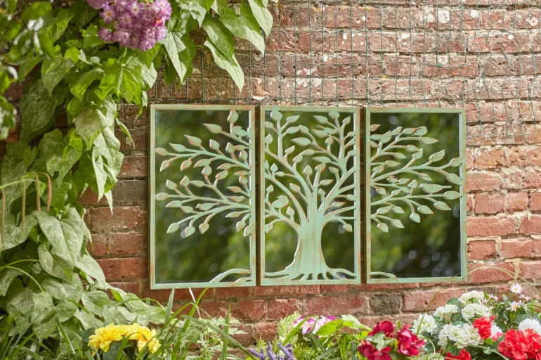 Miroir triptyque Arbre de Vie vert 50x90 cm