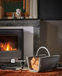 Panier à bûches Java gris en rotin tressé 10 bûches max