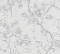 Papier peint expansé support intissé garden ivoire/argent