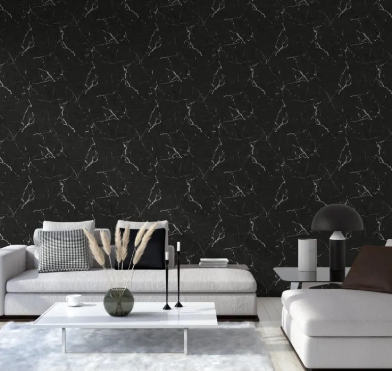 Papier peint vinyl sur support intissé marbre lisse noir